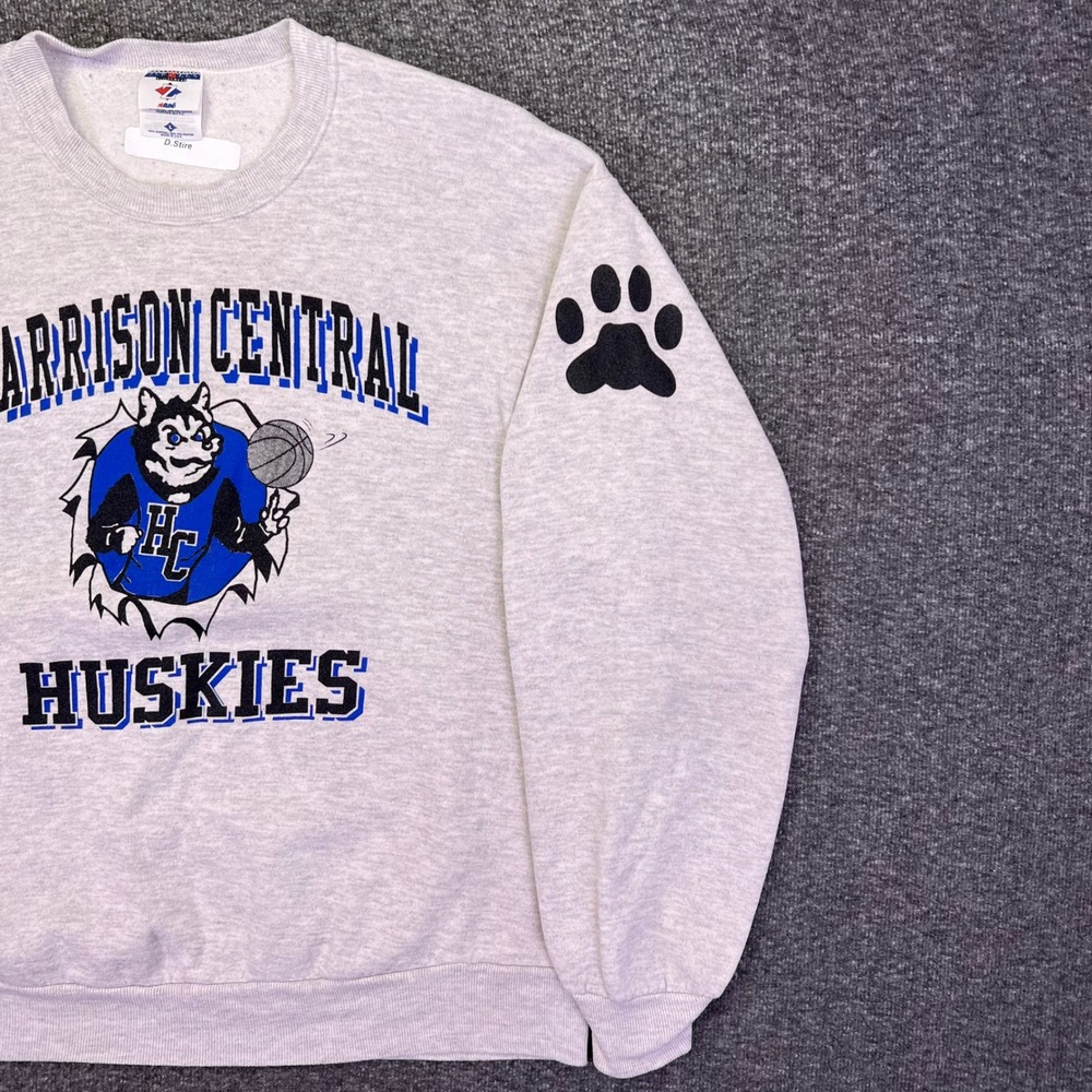 Jerzee Sweatshirt L Gray Athletic Retro Harrison Central Huskies Graphic VTG USA - Picture 9 of 16